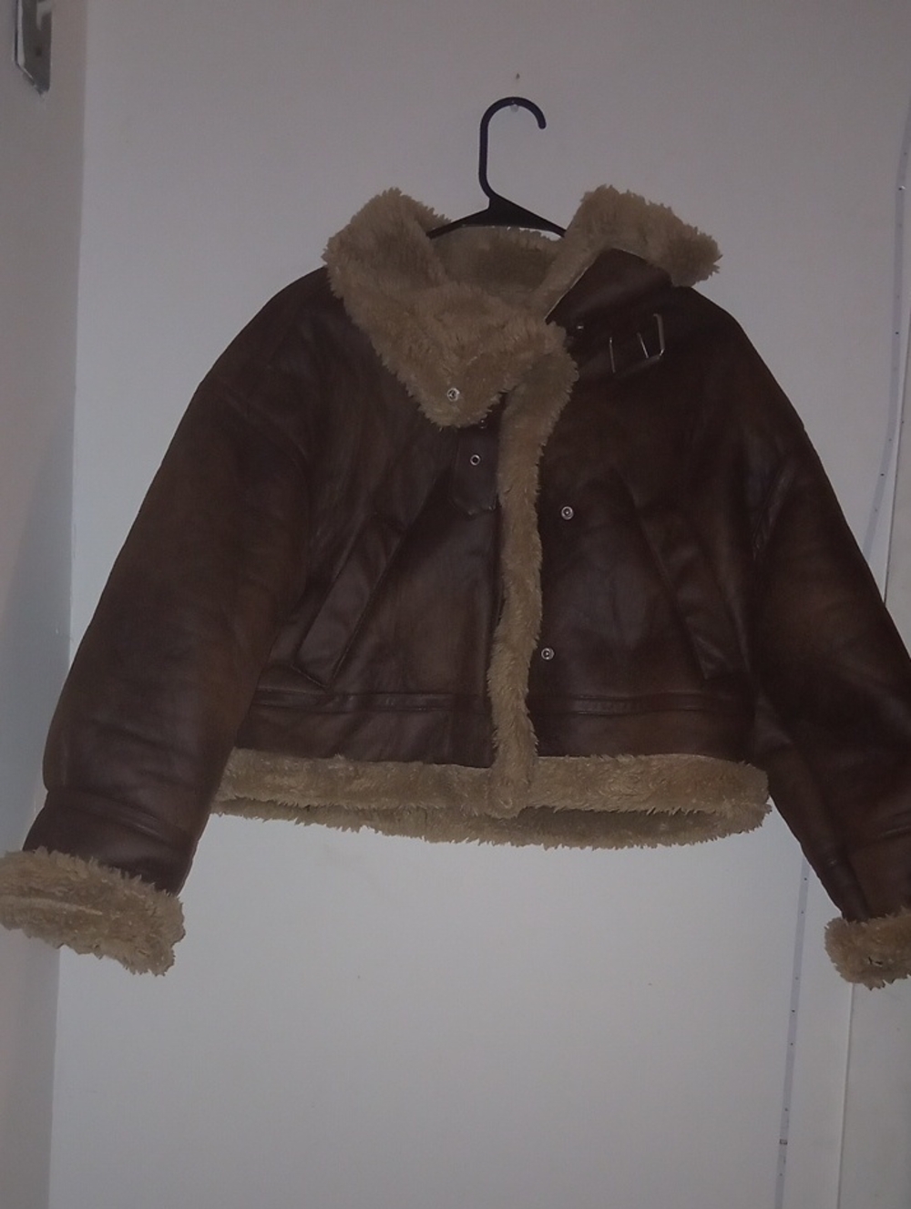 Boohoo Brown Faux Leather Shearling Trim Jacket